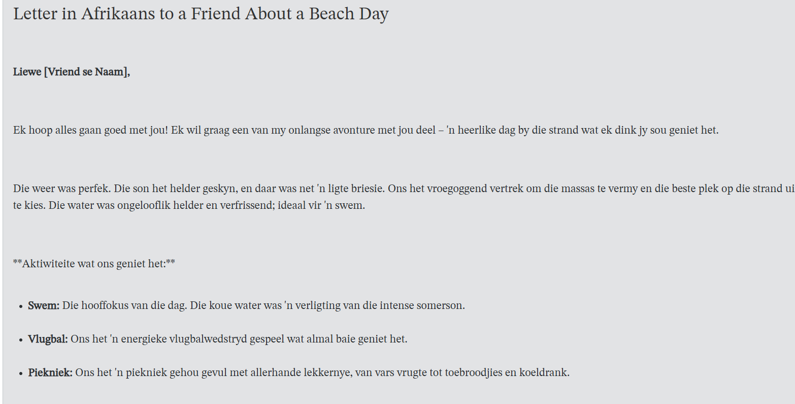 Afrikaans Example